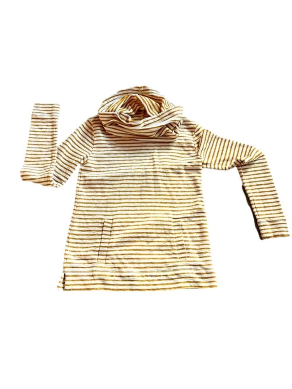 J CREW Mustard Yellow and Cream Funnel Neck Shirt with Metallic Gold Thread XS